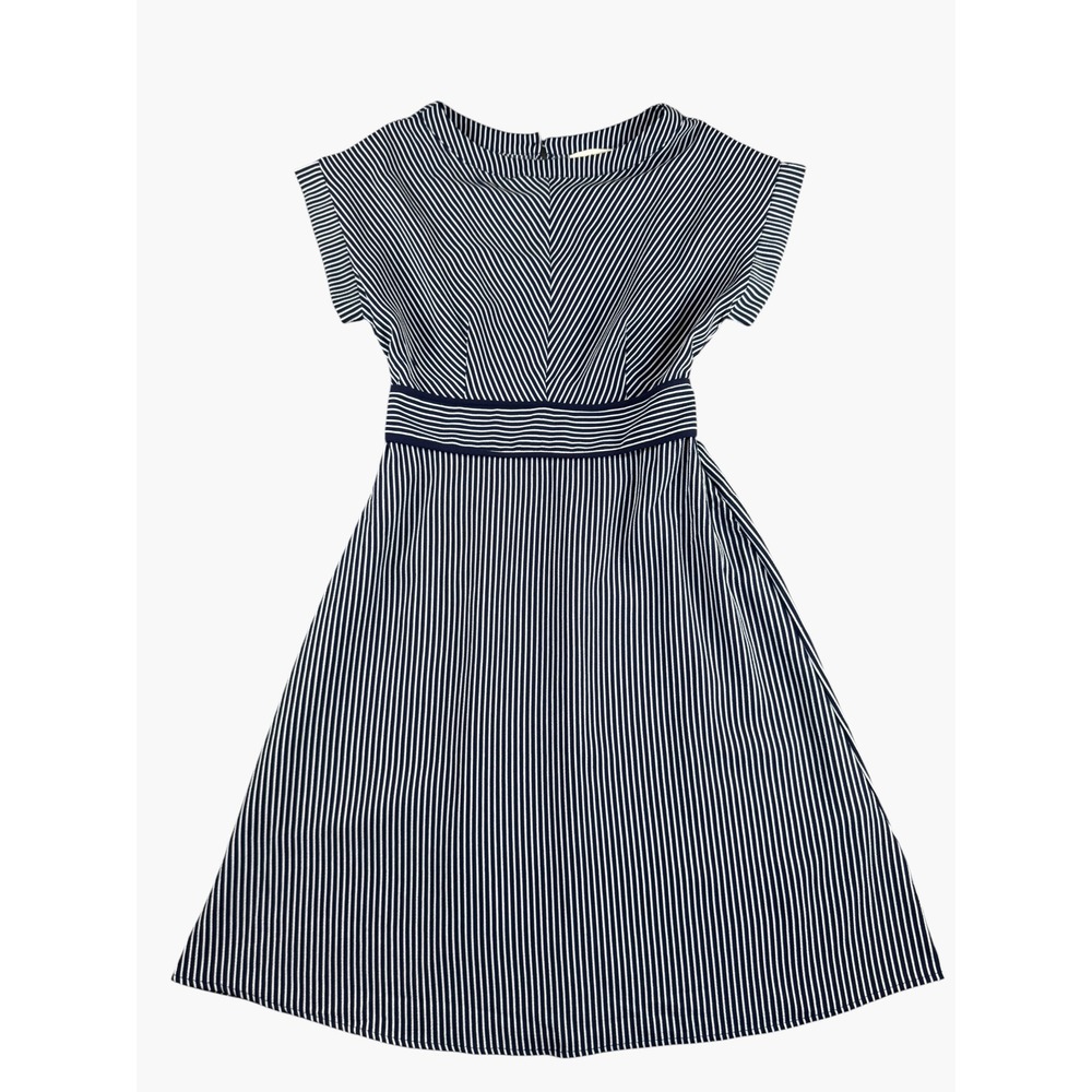 Monteau Los Angeles Navy Blue White Striped Cap Sleeve Fit Flare Dress Large